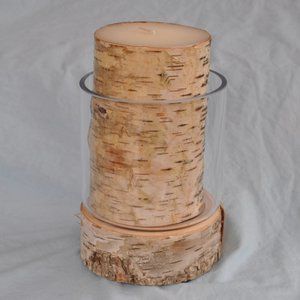 smith & hawken rustic birch candle & holder hurricane unused (w716)